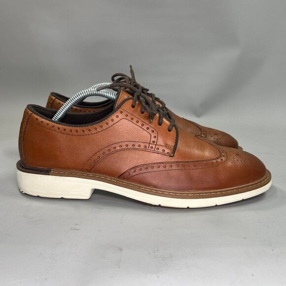 Cole Haan The Go To Wing Oxfords Men 8.5 Brown Leather Wing Tip Derby Dress Shoe - Picture 1 of 13